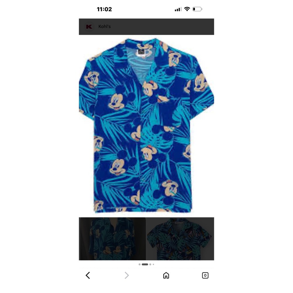 Disney Mickey Mouse Mens XXL Blue Tropical Palm Rayon Button Down Shirt Kohl's